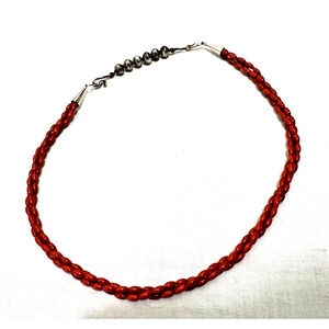 Vtg Triple Strand Twist Red Coral Choker Necklace Sterling Silver Southwestern